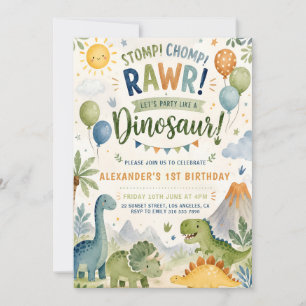 Dinosaur 1st Birthday Invitation Boy