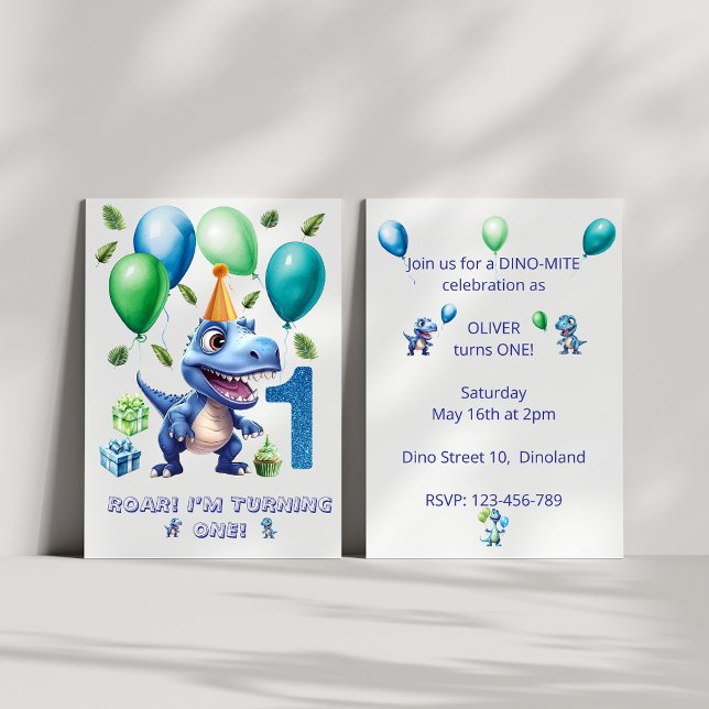Dinosaur 1st Birthday Invitation Boy-Personalised (Creator Uploaded)