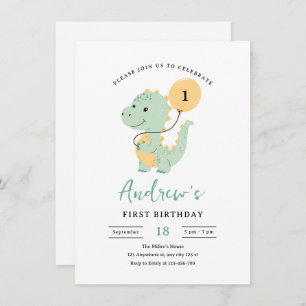 Dinosaur 1st Birthday Invitation, Minimalist T rex Invitation