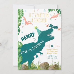  Dinosaur 1st Birthday Invitation Oneasauras TRex