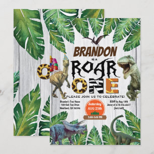 Dinosaur 1st birthday invitation Roar one jurassic