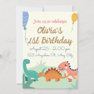 Dinosaur 1st Birthday Invitations