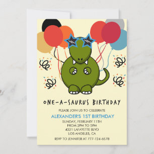 Dinosaur 1st birthday invitations Funny colourful
