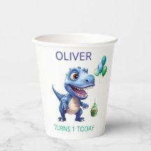 Dinosaur 1st Birthday Paper Cups Boy  Personalized