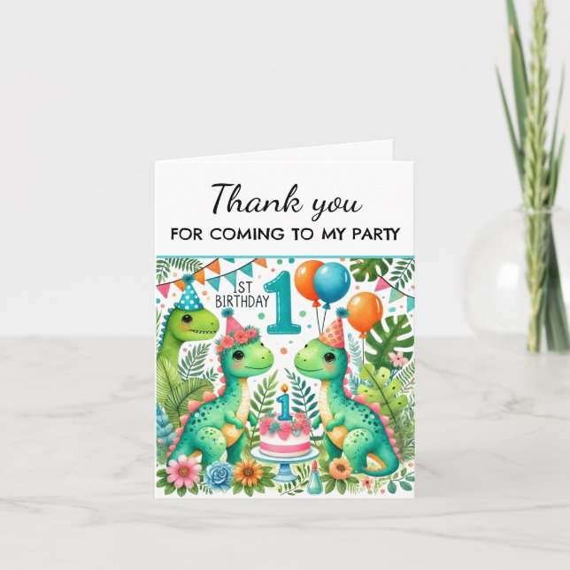 Dinosaur 1st Birthday Party Boy Dino Cute Thank You Card (Front)