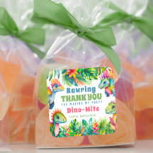 Dinosaur 1st Birthday Party Boy Tropical Thank You