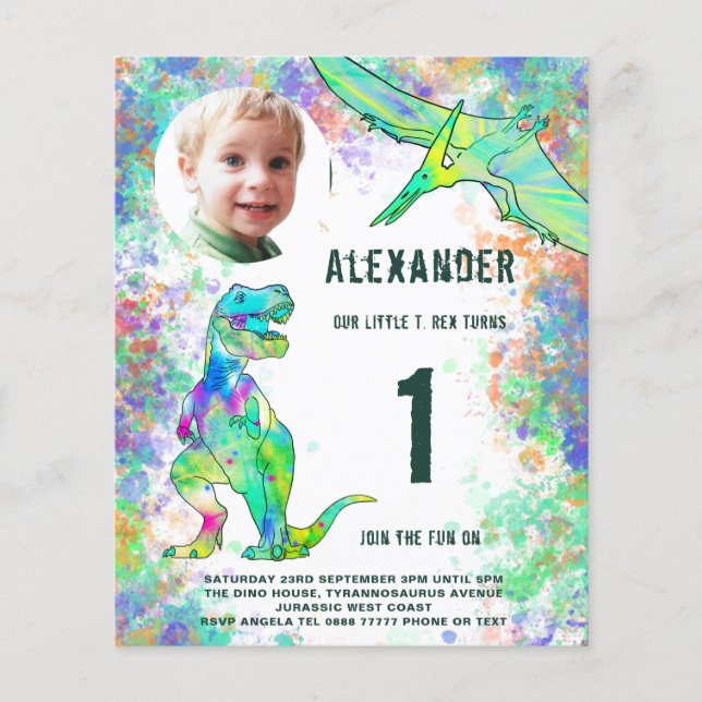 Dinosaur 1st Birthday Party Budget Flyer (Front)