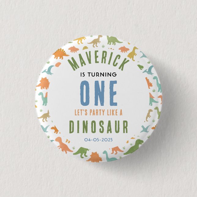 Dinosaur 1st Birthday Party | Cute Prehistoric  3 Cm Round Badge (Front)