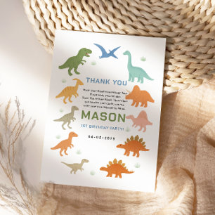 Dinosaur 1st Birthday Party   Cute Prehistoric Kid Thank You Card