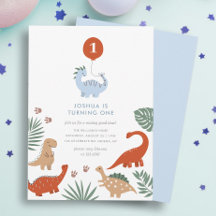 Dinosaur 1st Birthday Party Invitation
