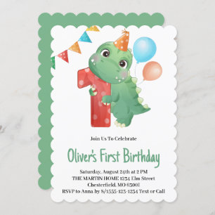 Dinosaur 1st Birthday Party Invitation