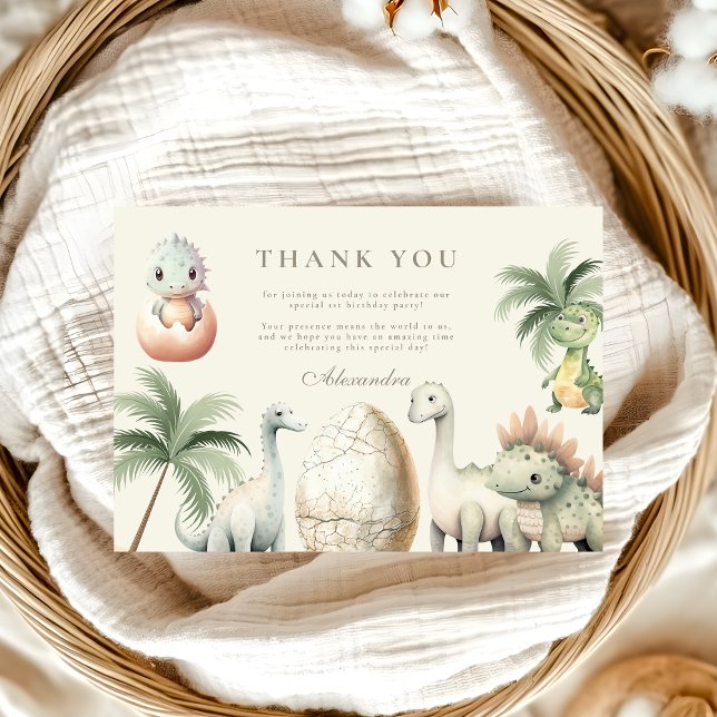 Dinosaur 1st Birthday Party Thank You Card (Creator Uploaded)