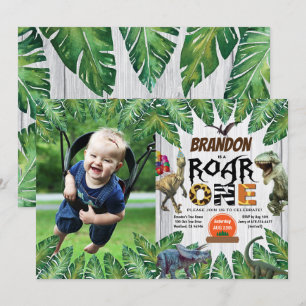 Dinosaur 1st birthday photo invitation jurassic