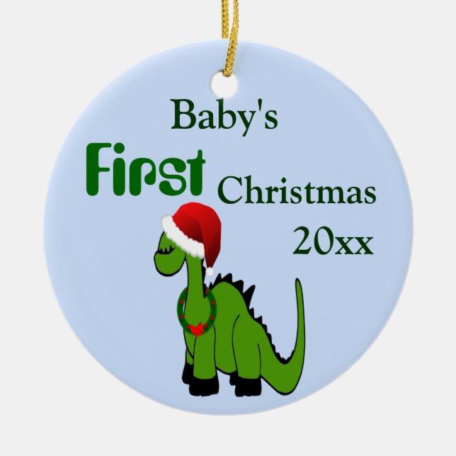 Dinosaur 1st Christmas Ceramic Tree Decoration (Front)