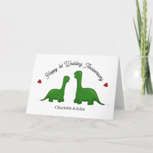 Dinosaur 1st wedding anniversary husband & wife card