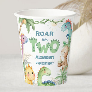 Dinosaur 2nd Birthday Boy Jurassic Dino Paper Cups