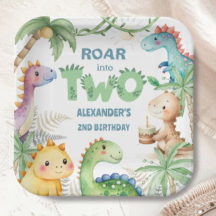 Dinosaur 2nd Birthday Boy Jurassic Dino Paper Plate