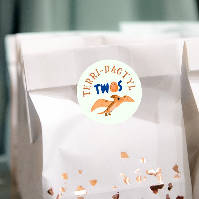 Dinosaur 2nd Birthday Funny Green Pterodactyl  Classic Round Sticker (Dinosaur 2nd Birthday Funny Green Pterodactyl Classic Round Sticker
)