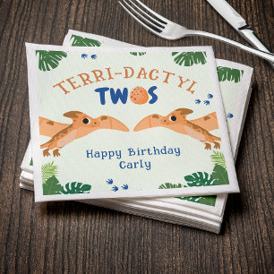 Dinosaur 2nd Birthday Funny Green Pterodactyl  Napkin