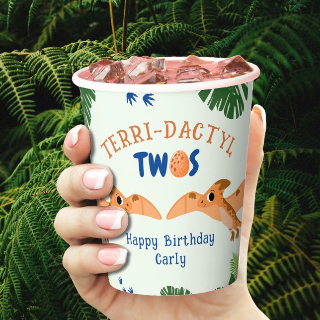 Dinosaur 2nd Birthday Funny Green Pterodactyl  Paper Cups (Dinosaur 2nd Birthday Funny Green Pterodactyl Paper Cups
)