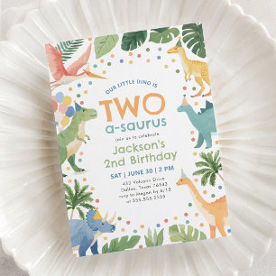 Dinosaur 2nd Birthday Invitation