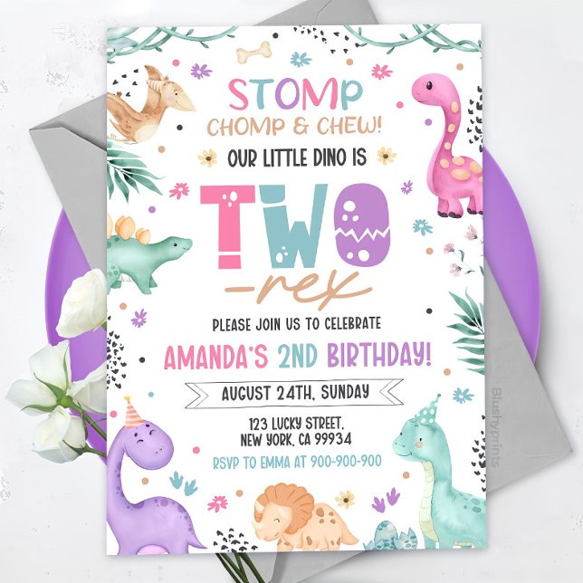 Dinosaur 2nd Birthday Invitation Girl Dinosaur 2 (Creator Uploaded)