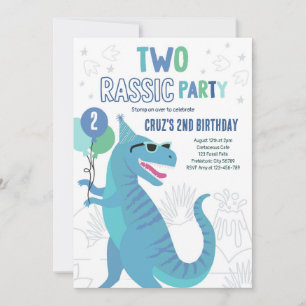Dinosaur 2nd Birthday Party T-Rex 2nd Birthday Invitation