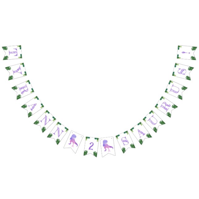 Dinosaur 2nd Birthday Purple Tyrannosaurus Rex Bunting (All)
