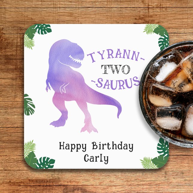 Dinosaur 2nd Birthday Purple Tyrannosaurus Rex Square Paper Coaster (Dinosaur 2nd Birthday Purple Tyrannosaurus Rex Square Paper Coaster
)