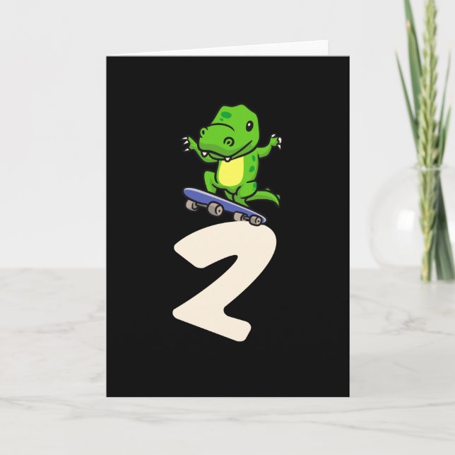Dinosaur 2nd Birthday Skateboard Kids Boys Gifts Card (Front)