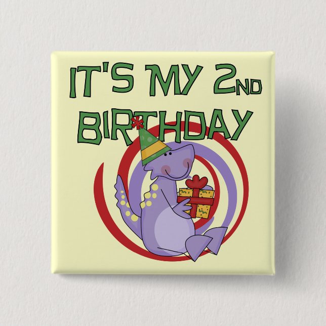 Dinosaur 2nd Birthday Tshirts and Gifts 15 Cm Square Badge (Front)