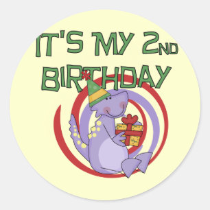 Dinosaur 2nd Birthday Tshirts and Gifts Classic Round Sticker