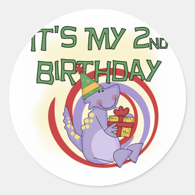 Dinosaur 2nd Birthday Tshirts and Gifts Classic Round Sticker (Front)