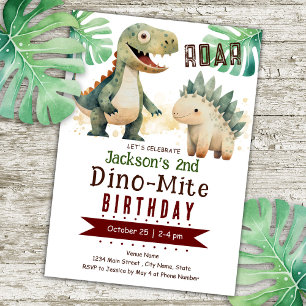 Dinosaur 2nd Birthday Watercolor Invitation