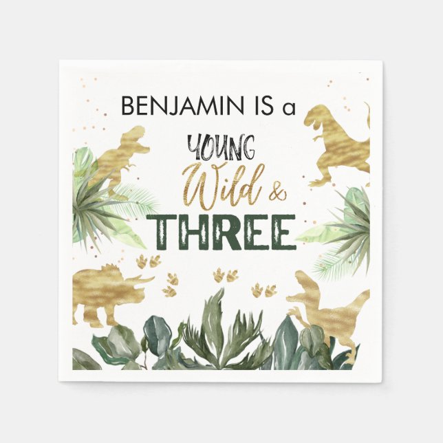 Dinosaur 3rd Birthday boy Party Napkin (Front)