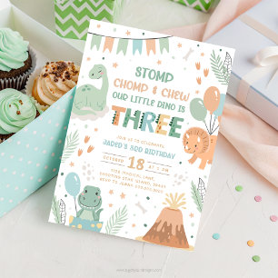 Dinosaur 3rd Birthday Invitation Download. Cute Ba
