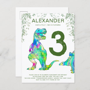 Dinosaur 3rd Birthday Party Budget Invitation Postcard