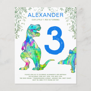 Dinosaur 3rd Birthday Party invites budget blue Flyer
