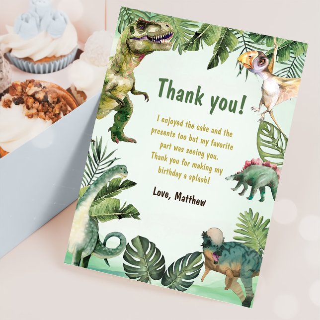 Dinosaur 3rd Birthday Party Thank You Card (Creator Uploaded)