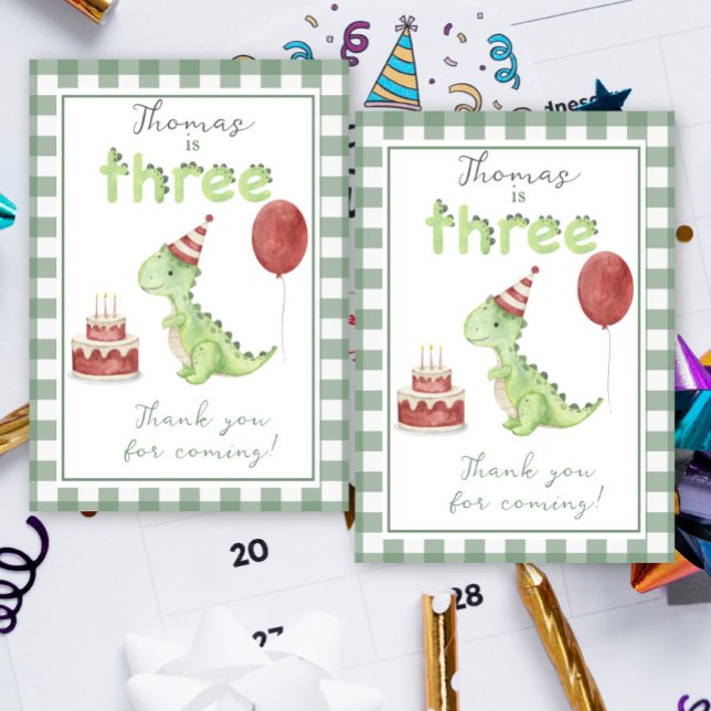 Dinosaur 3rd Birthday thank You Card (Creator Uploaded)