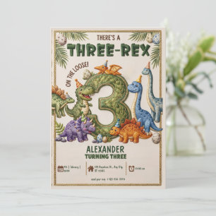Dinosaur 3rd Birthday Three-Rex Party 3rd Birthday Invitation