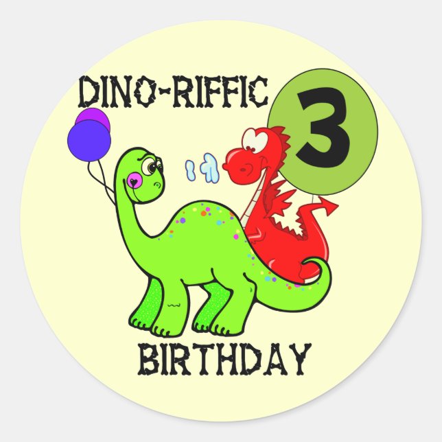 Dinosaur 3rd Birthday Tshirts and Gifts Classic Round Sticker (Front)