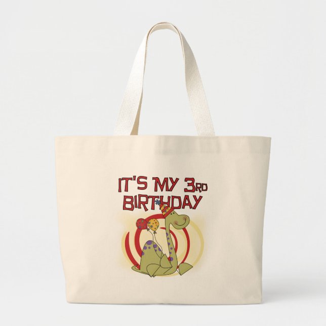 Dinosaur 3rd Birthday Tshirts and Gifts Large Tote Bag (Front)