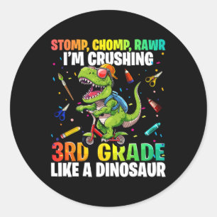 Dinosaur 3rd Grade Back to School First Day of Sch Classic Round Sticker