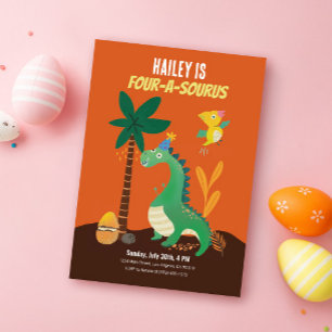 Dinosaur 4-A-Saurus Kids Fourth Birthday Invites