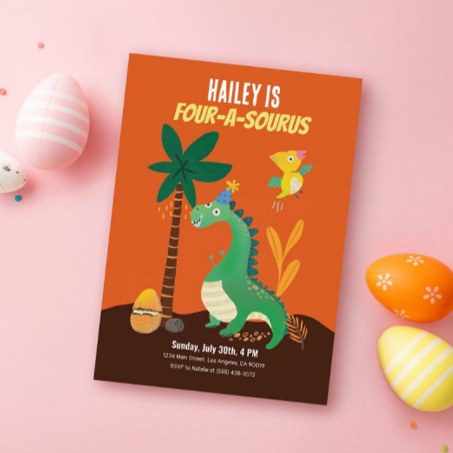 Dinosaur 4-A-Saurus Kids Fourth Birthday Invites (Creator Uploaded)