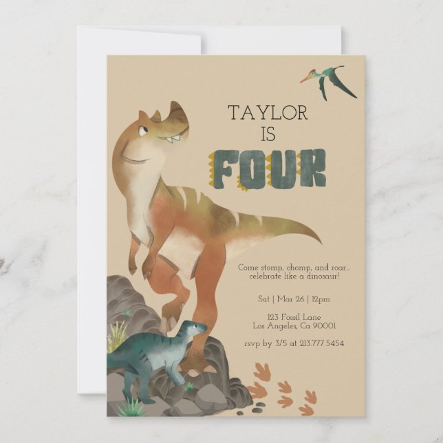 Dinosaur 4th Birthday Invitation (Front)