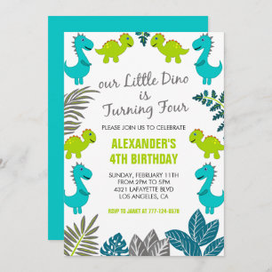 Dinosaur 4th birthday jungle green dino t rex invitation