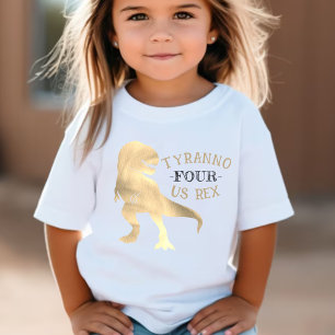 Dinosaur 4th Birthday Party Gold Tyrannosaurus Rex Baby T-Shirt