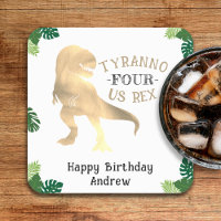 Dinosaur 4th Birthday Party Gold Tyrannosaurus Rex